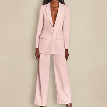 Load image into Gallery viewer, Lapel Button-Down Blazer &amp; Straight-Leg Trousers Suit