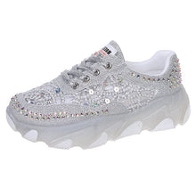 Load image into Gallery viewer, Women's Rhinestone Mesh Dad Sneakers | Chunky Sole Lace-Up Casual Shoes