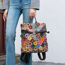 Load image into Gallery viewer, Colorful Plaid Floral Patchwork Genuine Leather Crossbody Bag for Women