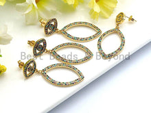 Load image into Gallery viewer, Rainbow CZ Micro Pave Evil Eye With Oval Dangles Earring, Da