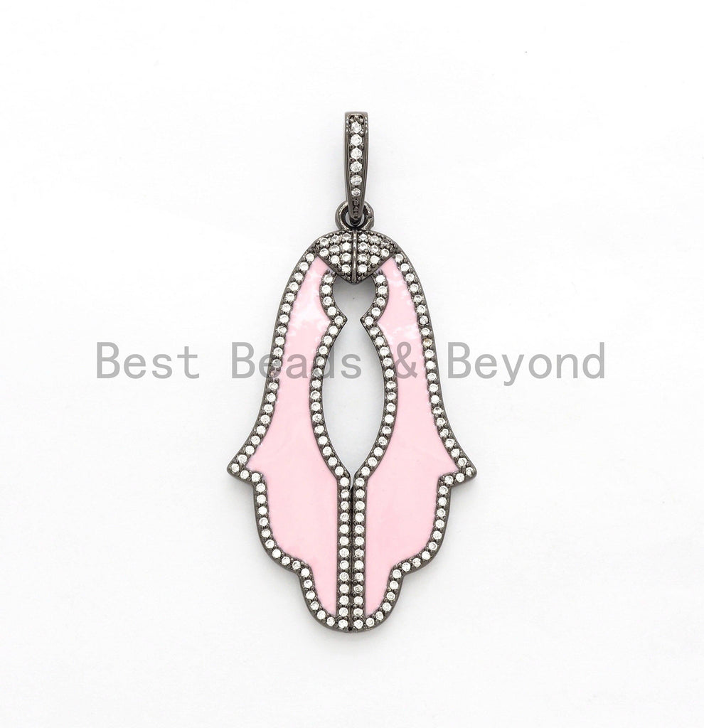 NEW Enamel Colorful Hamsa Hand Pendant,CZ Micro Pave Oil Drop Leaf pendant,Enamel pendant,Enamel Jewelry,27x47mm,sku#F568C