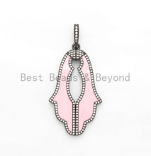 Load image into Gallery viewer, NEW Enamel Colorful Hamsa Hand Pendant,CZ Micro Pave Oil Drop Leaf pendant,Enamel pendant,Enamel Jewelry,27x47mm,sku#F568C