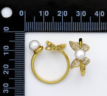 Load image into Gallery viewer, CZ Pave Gold Butterfly Pearl Adjustable Ring, Sku#LD310