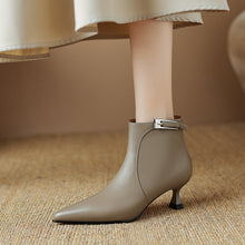 Load image into Gallery viewer, Women's Pointed-Toe High-Heel Ankle Boots - Leather Stiletto Boots with Buckle Strap &amp; Side Zipper