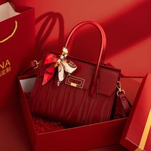 Load image into Gallery viewer, Red Embroidered Tote Bag - High Capacity PU Leather Shoulder Bag for Women