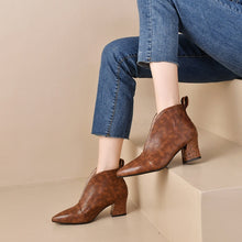 Load image into Gallery viewer, Women's Chunky Heel Martin Ankle Boots – Pointed Toe V-Cut Slip-On