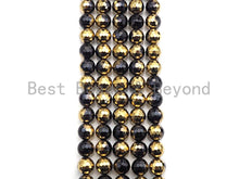 Load image into Gallery viewer, NEW!!! Natural Half Gold Plated Black Onyx Beads, 8mm/10mm/12mm Round Faceted Gold Black Onyx Beads, 15.5 Full Strand, sku# UA87