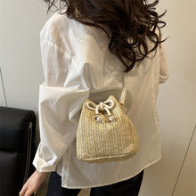 Load image into Gallery viewer, Women's Woven Straw Bucket Bag - Casual Crossbody Shoulder Bag with Adjustable Strap