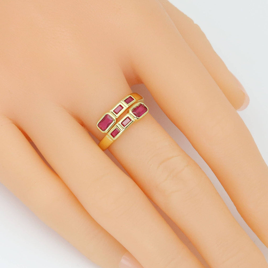 Blue Fuchsia Green  Rectangle CZ Wrap Adjustable Ring, Sku#L718
