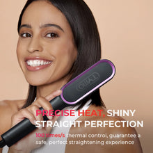 Load image into Gallery viewer, TYMO RING Hair Straightener Brush, Anti-Scald Ceramic Heated Straightening Flat Iron Comb, Frizz Control &amp; Smooth Shine, Dual Voltage, Black, with Travel Bag