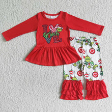 Load image into Gallery viewer, LOVE green face print red shirt pants Christmas outfits