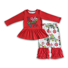 Load image into Gallery viewer, LOVE green face print red shirt pants Christmas outfits