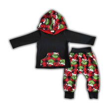 Load image into Gallery viewer, Black shirt green face boy hoodie Christmas set