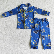 Load image into Gallery viewer, Blue train long sleeve boy pajamas