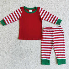 Load image into Gallery viewer, Red cotton body stripe sleeve and pants children Christmas pjs