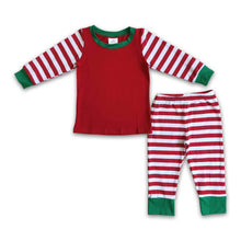 Load image into Gallery viewer, Red cotton body stripe sleeve and pants children Christmas pjs