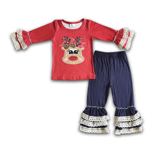Load image into Gallery viewer, Knit cotton denim pants girls Christmas clothing sets