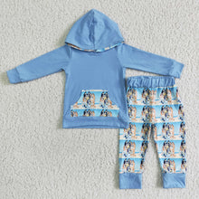 Load image into Gallery viewer, Blue dog cotton boy hoodie clothing set