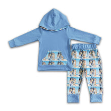 Load image into Gallery viewer, Blue dog cotton boy hoodie clothing set