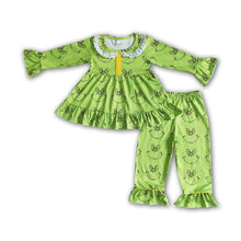 Load image into Gallery viewer, Tunic match pants green face girls Christmas Pjs