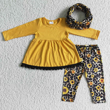 Load image into Gallery viewer, 3pcs scarf match sunflower outfits kids set