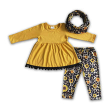 Load image into Gallery viewer, 3pcs scarf match sunflower outfits kids set