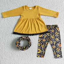 Load image into Gallery viewer, 3pcs scarf match sunflower outfits kids set