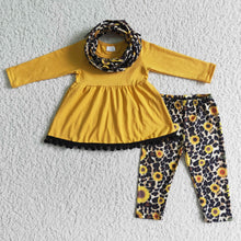 Load image into Gallery viewer, 3pcs scarf match sunflower outfits kids set