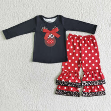 Load image into Gallery viewer, Reindeer shirt ruffle pants children Christmas outfits