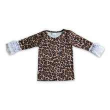 Load image into Gallery viewer, Leopard lace ruffle sleeves girls fall shirt