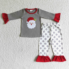Load image into Gallery viewer, Santa applique shirt match pants girls Christmas pjs