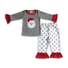 Load image into Gallery viewer, Santa applique shirt match pants girls Christmas pjs