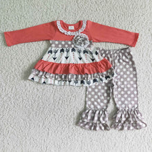 Load image into Gallery viewer, Arrow print ruffle tunic ruffle pants kids boutique clothing