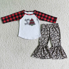 Load image into Gallery viewer, Merry and bright leopard pants children Christmas outfits