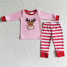Load image into Gallery viewer, Pink reindeer applique cotton girls Christmas pjs