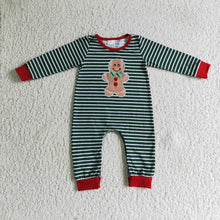 Load image into Gallery viewer, Gingerbread embroidery cotton stripe baby boy Christmas rompers