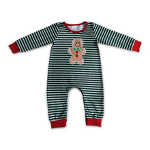 Load image into Gallery viewer, Gingerbread embroidery cotton stripe baby boy Christmas rompers