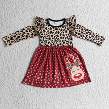Load image into Gallery viewer, Leopard reindeer screen print girls Christmas dresses