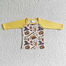 Load image into Gallery viewer, Yellow long sleeve raglan magic boy shirt