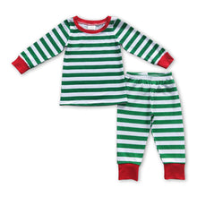 Load image into Gallery viewer, Green stripe kids Christmas pjs