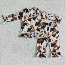 Load image into Gallery viewer, Cow print long sleeve girls pajamas