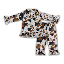 Load image into Gallery viewer, Cow print long sleeve girls pajamas