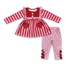 Load image into Gallery viewer, Pink heart print stripe girls Valentine's day set