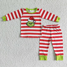 Load image into Gallery viewer, Stripe long sleeve green face boy Christmas pajamas