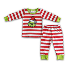 Load image into Gallery viewer, Stripe long sleeve green face boy Christmas pajamas