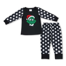 Load image into Gallery viewer, Cute green face applique polka dots Christmas pjs