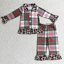 Load image into Gallery viewer, Plaid leopard  pajamas Christmas sleepwear