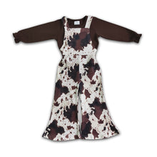 Load image into Gallery viewer, Brown cotton shirt cow print overalls girls clothing