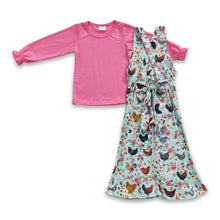 Load image into Gallery viewer, Pink cotton shirt chicken overalls girls outfits