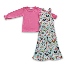 Load image into Gallery viewer, Pink cotton shirt chicken overalls girls outfits